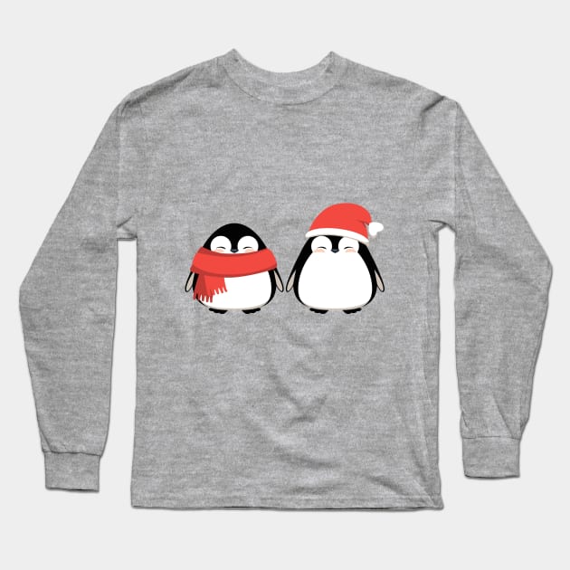 Cute penguins Christmas, winter print design. Long Sleeve T-Shirt by CraftCloud